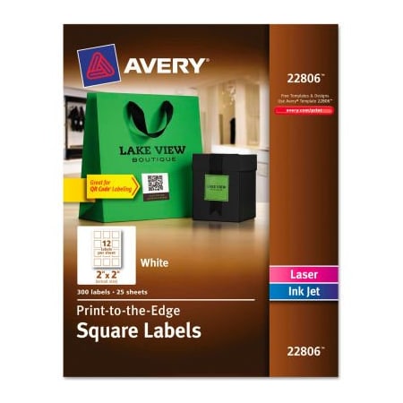 Avery Avery Print-To-The-Edge Easy Peel Labels with TrueBlock, 2 x 2, White, 300/Pack 22806